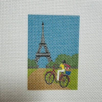 Eiffel Tower with Bicycle Insert needlepoint canvas - Bargello Needlepoint