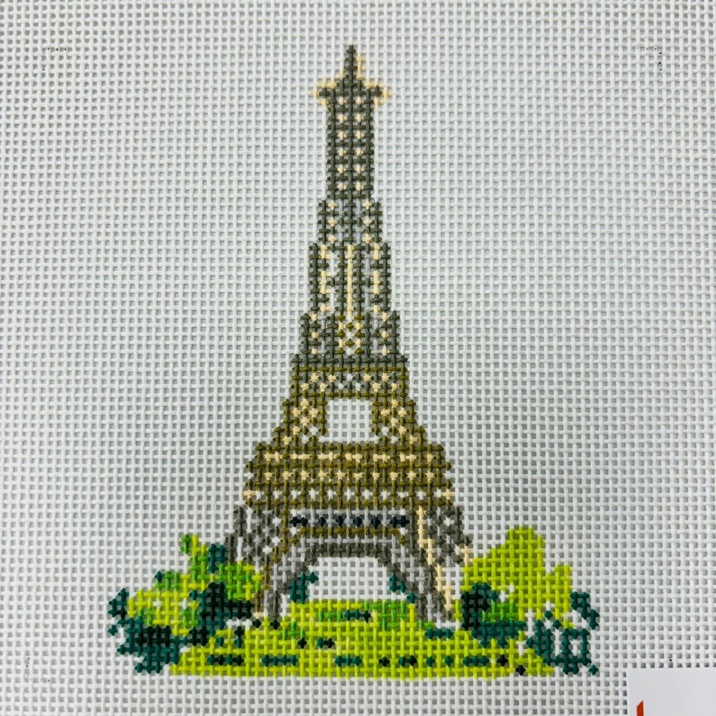 Eiffel Tower with Greenery needlepoint canvas - Bargello Needlepoint