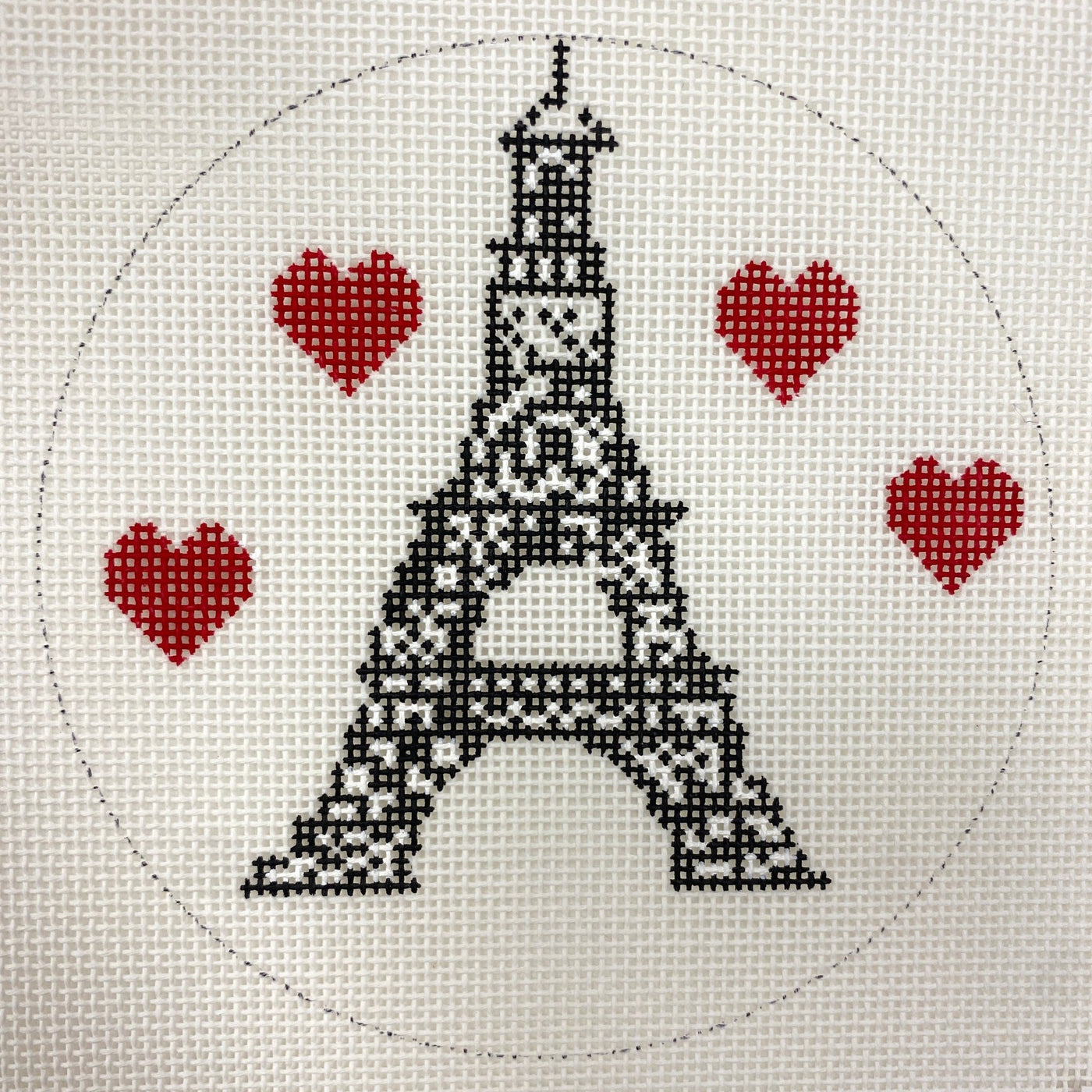 Eiffel Tower with Hearts needlepoint canvas - Bargello Needlepoint