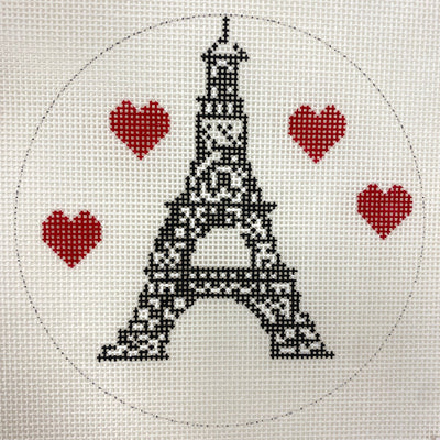 Eiffel Tower with Hearts needlepoint canvas - Bargello Needlepoint