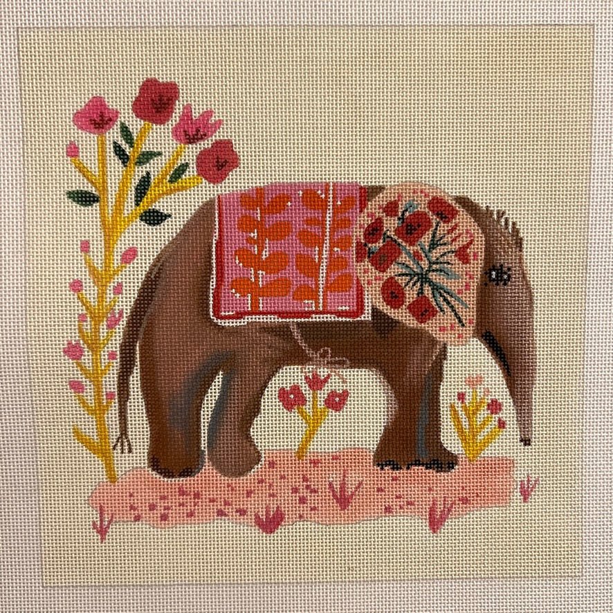 Elephant with Pink needlepoint canvas - Bargello Needlepoint