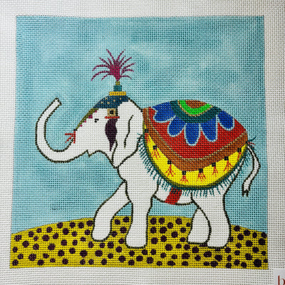 Elephant With Rainbow Blanket needlepoint canvas - Bargello Needlepoint