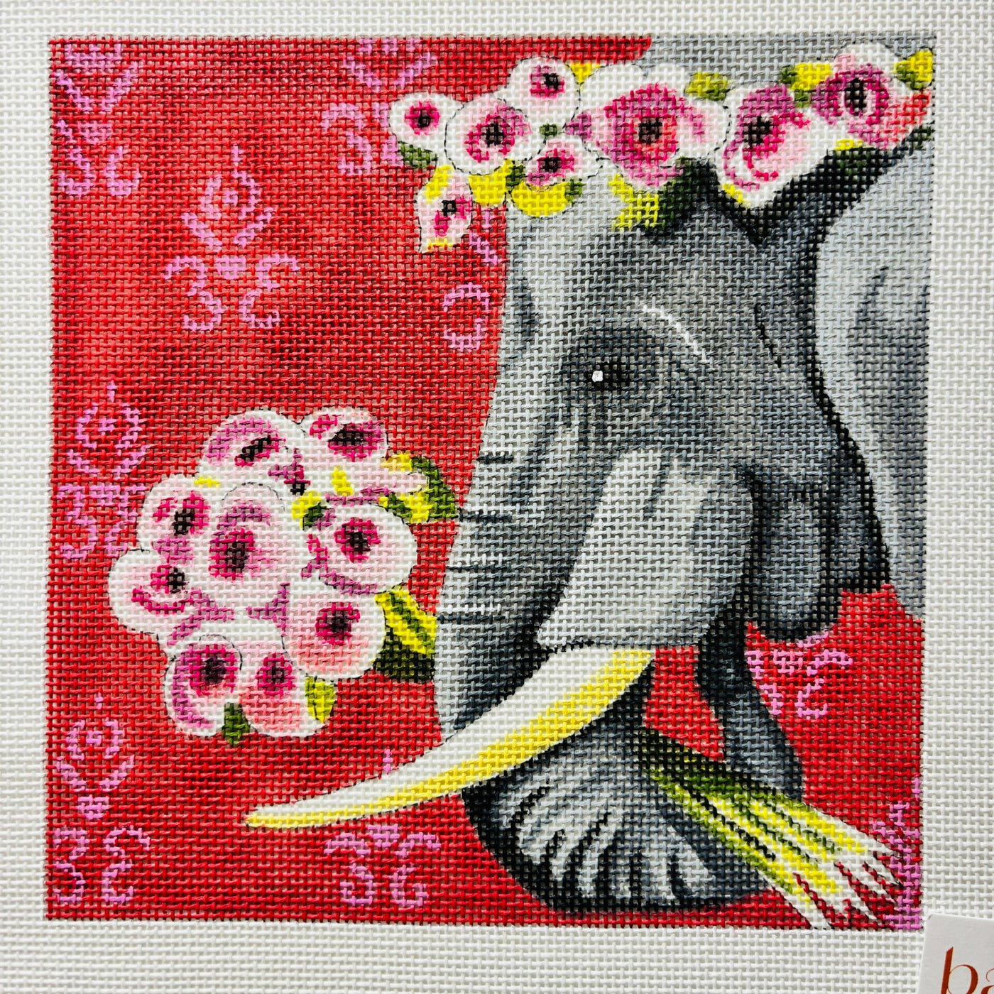 Elephant With Roses Insert needlepoint canvas - Bargello Needlepoint