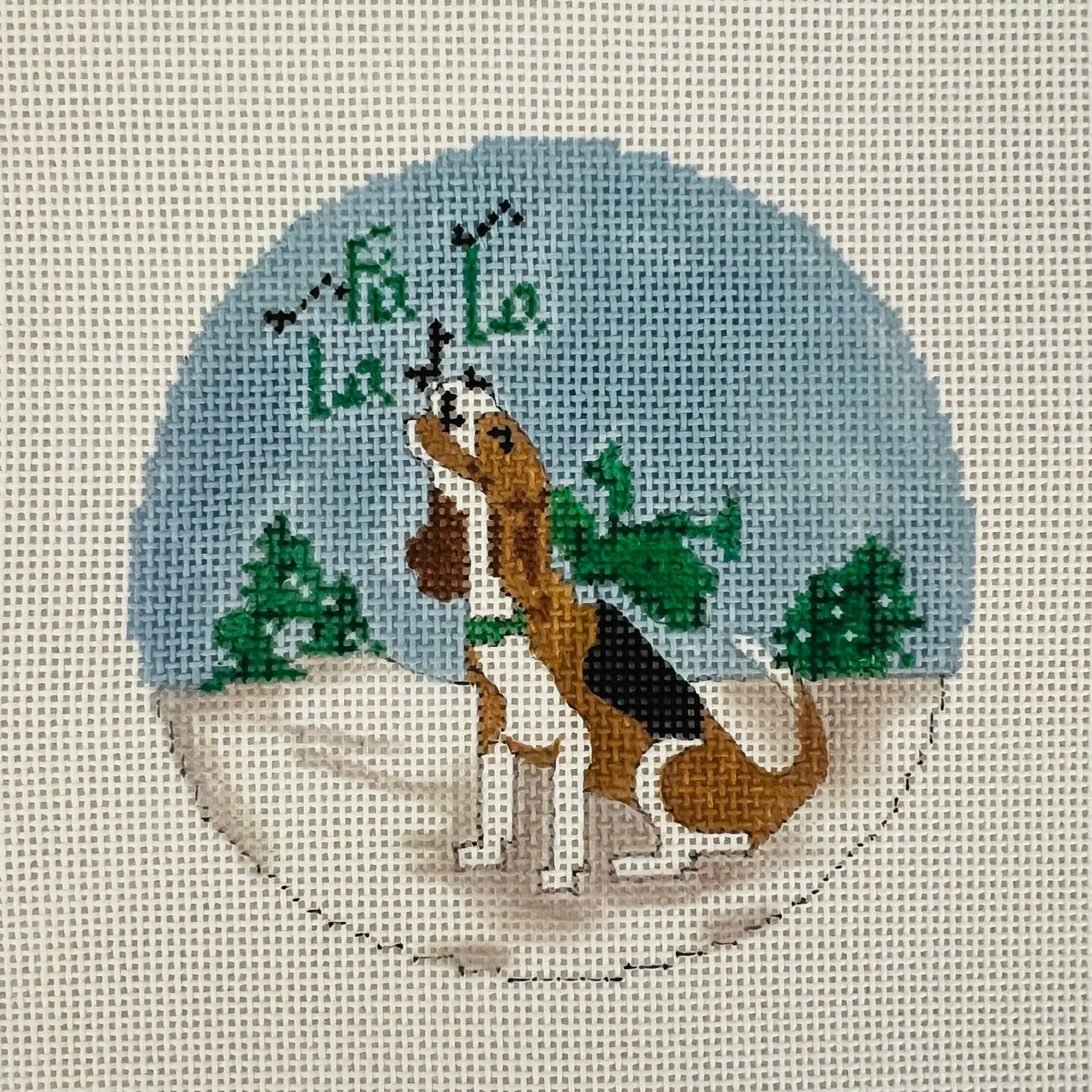 Fa La La Beagle Ornament needlepoint canvas - Bargello Needlepoint