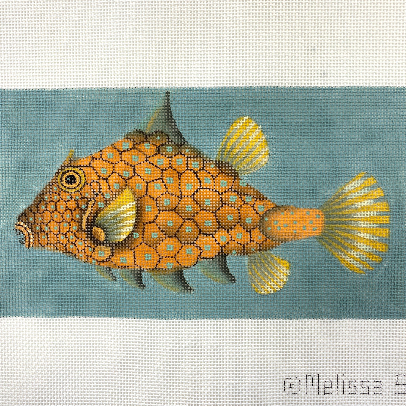 Fancy Orange Fish with Teal Dots needlepoint canvas - Bargello Needlepoint