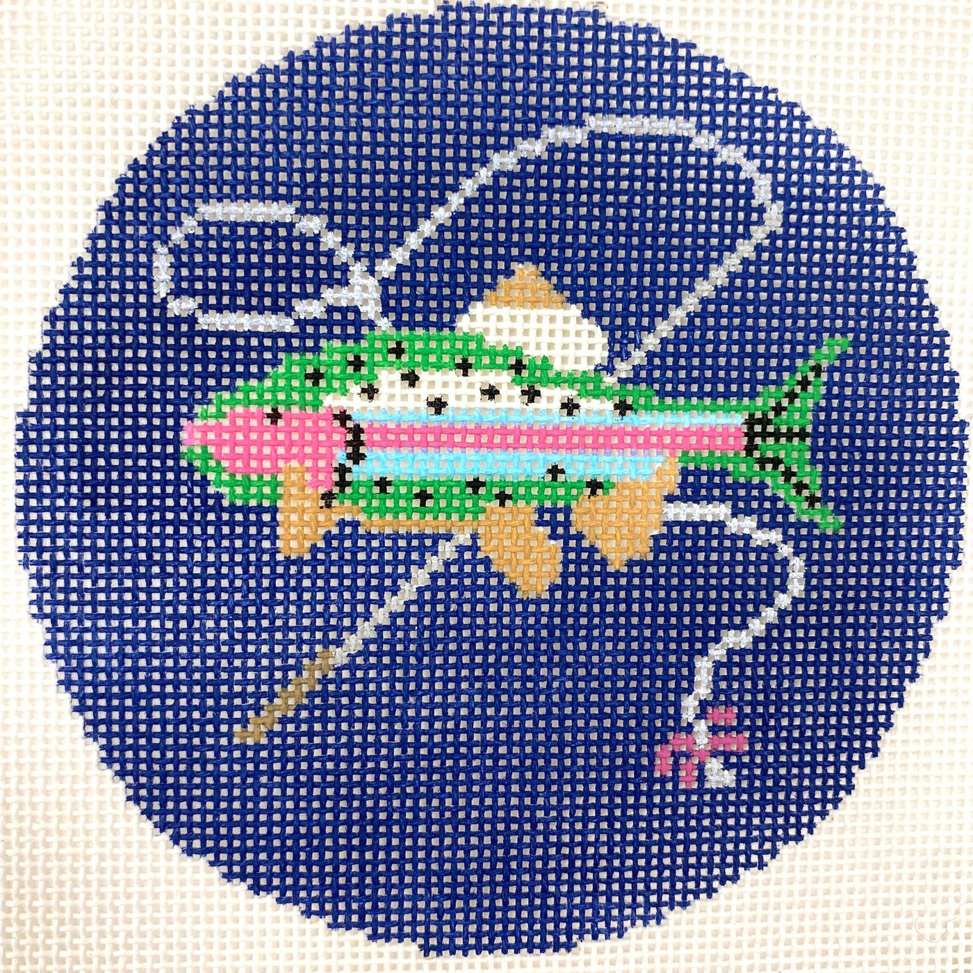 Fish with Rod on Blue Ornament needlepoint canvas - Bargello Needlepoint