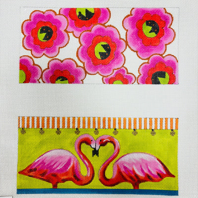 Flamingo & Floral Eyeglass Case needlepoint canvas - Bargello Needlepoint