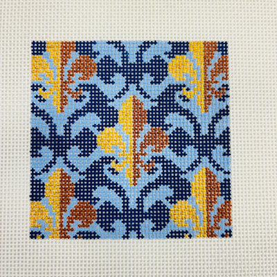 Fleur De Lis Blue 4" Square needlepoint canvas - Bargello Needlepoint