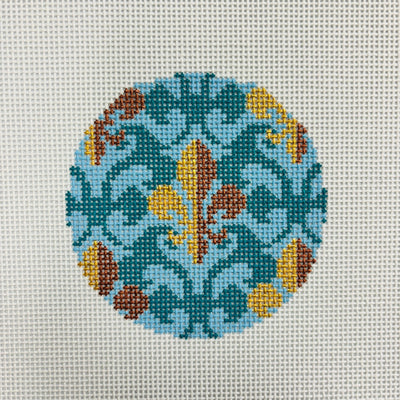 Fleur de Lis Turquoise Round Insert needlepoint canvas - Bargello Needlepoint