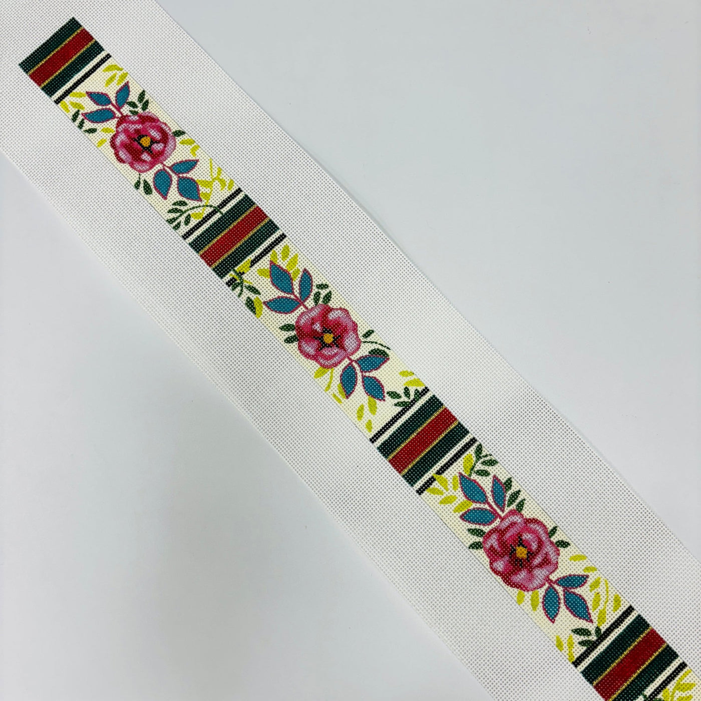 Floral Bag Strap With Designer Color Stripes needlepoint canvas - Bargello Needlepoint