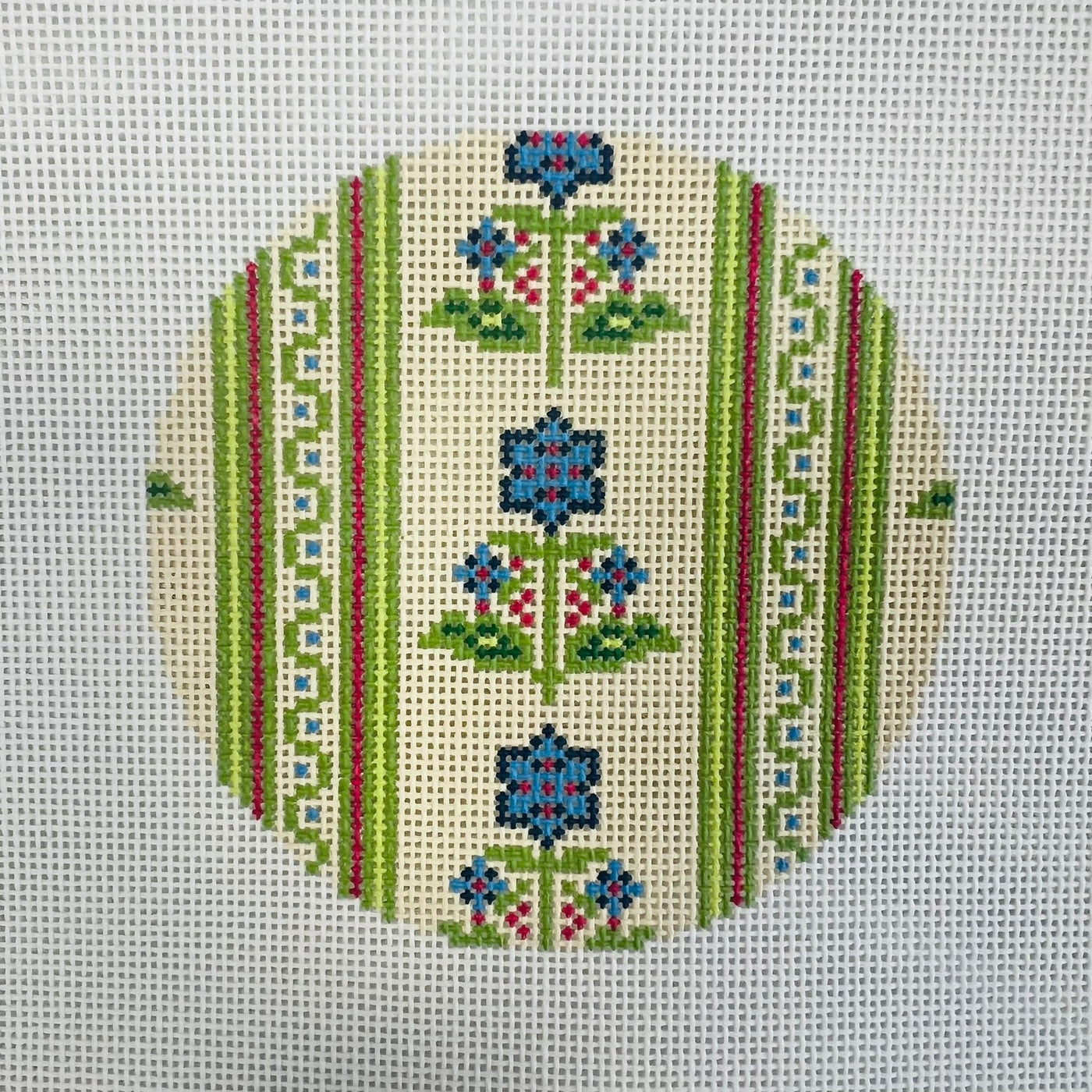 Floral Block Print Ornament needlepoint canvas - Bargello Needlepoint