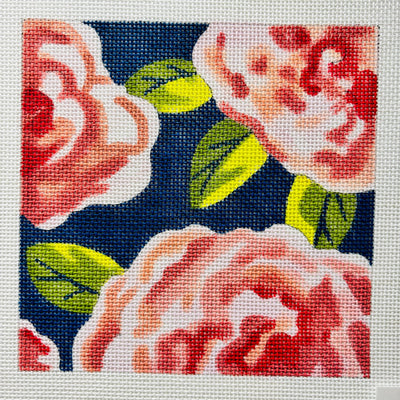 Floral With Blue Square needlepoint canvas - Bargello Needlepoint