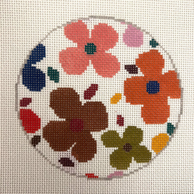 Flower Power Autumn Round Ornament or Insert needlepoint canvas - Bargello Needlepoint