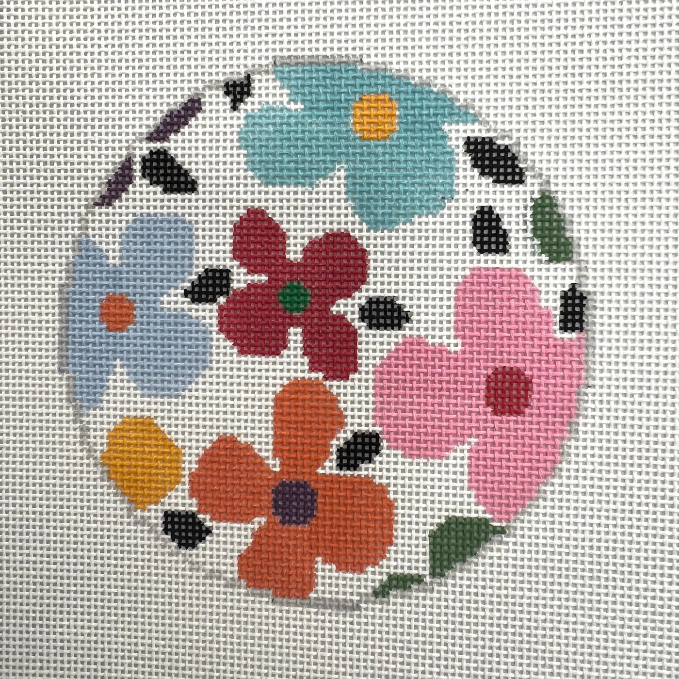 Flower Power Spring Round Insert or Ornament needlepoint canvas - Bargello Needlepoint