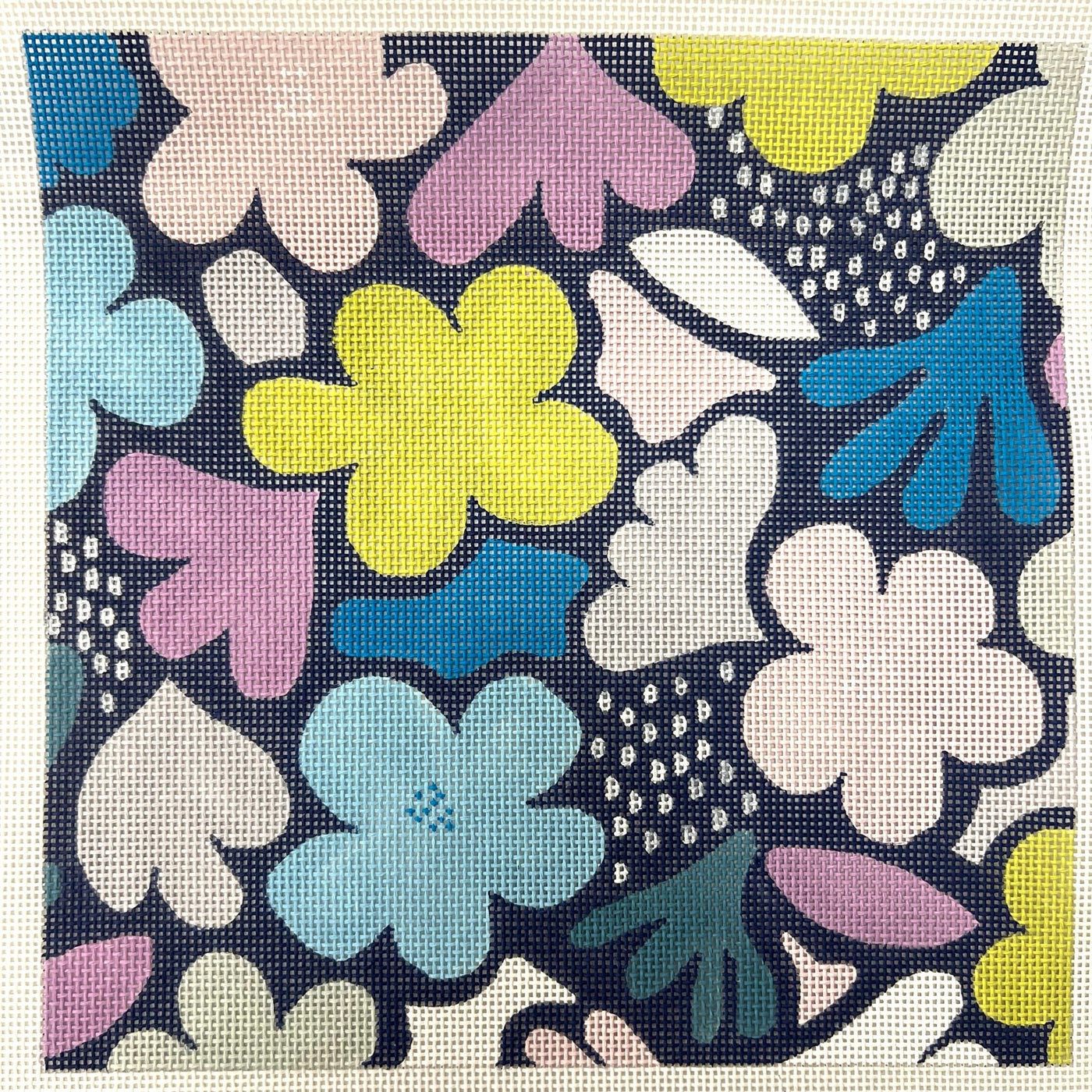 Flowers on Blue needlepoint canvas - Bargello Needlepoint