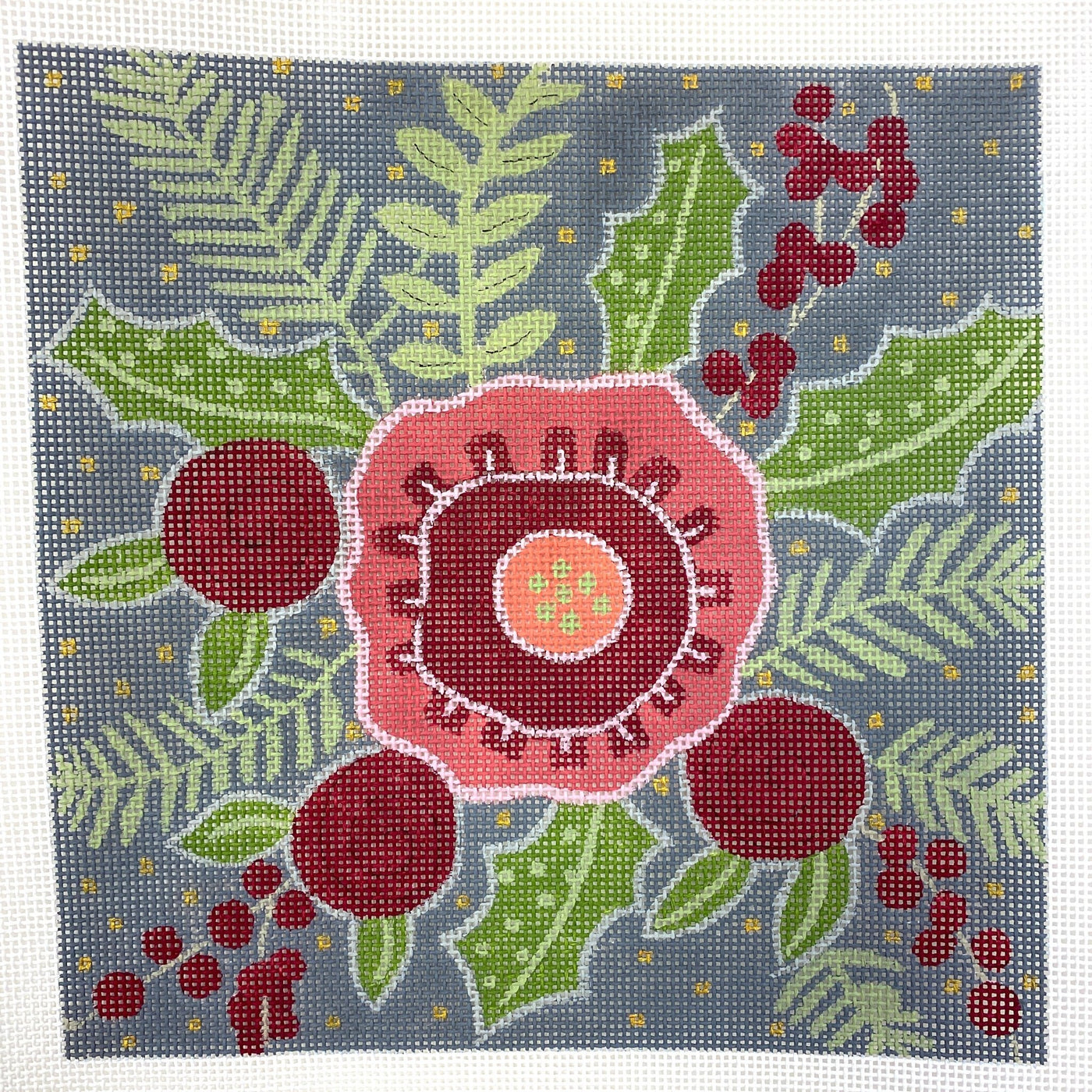 Flowers with Fern needlepoint canvas - Bargello Needlepoint