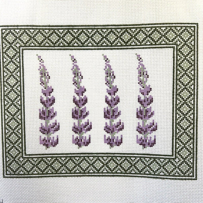 Four Lupine with Green Geometric Border needlepoint canvas - Bargello Needlepoint