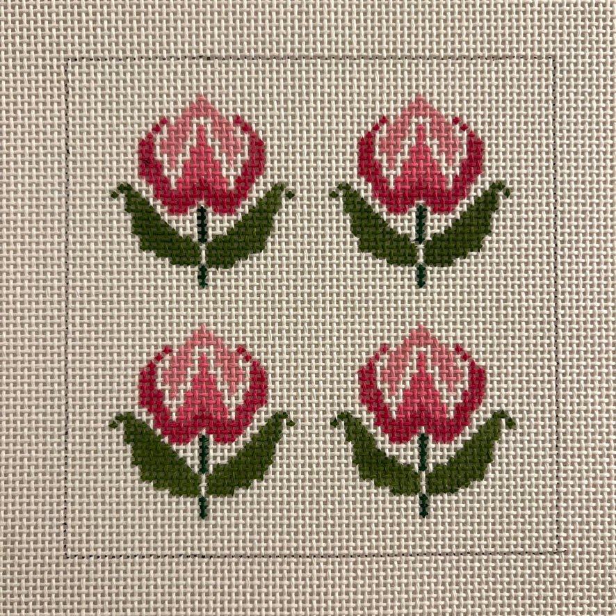 Four Roses Insert - Pink or Blue needlepoint canvas - Bargello Needlepoint