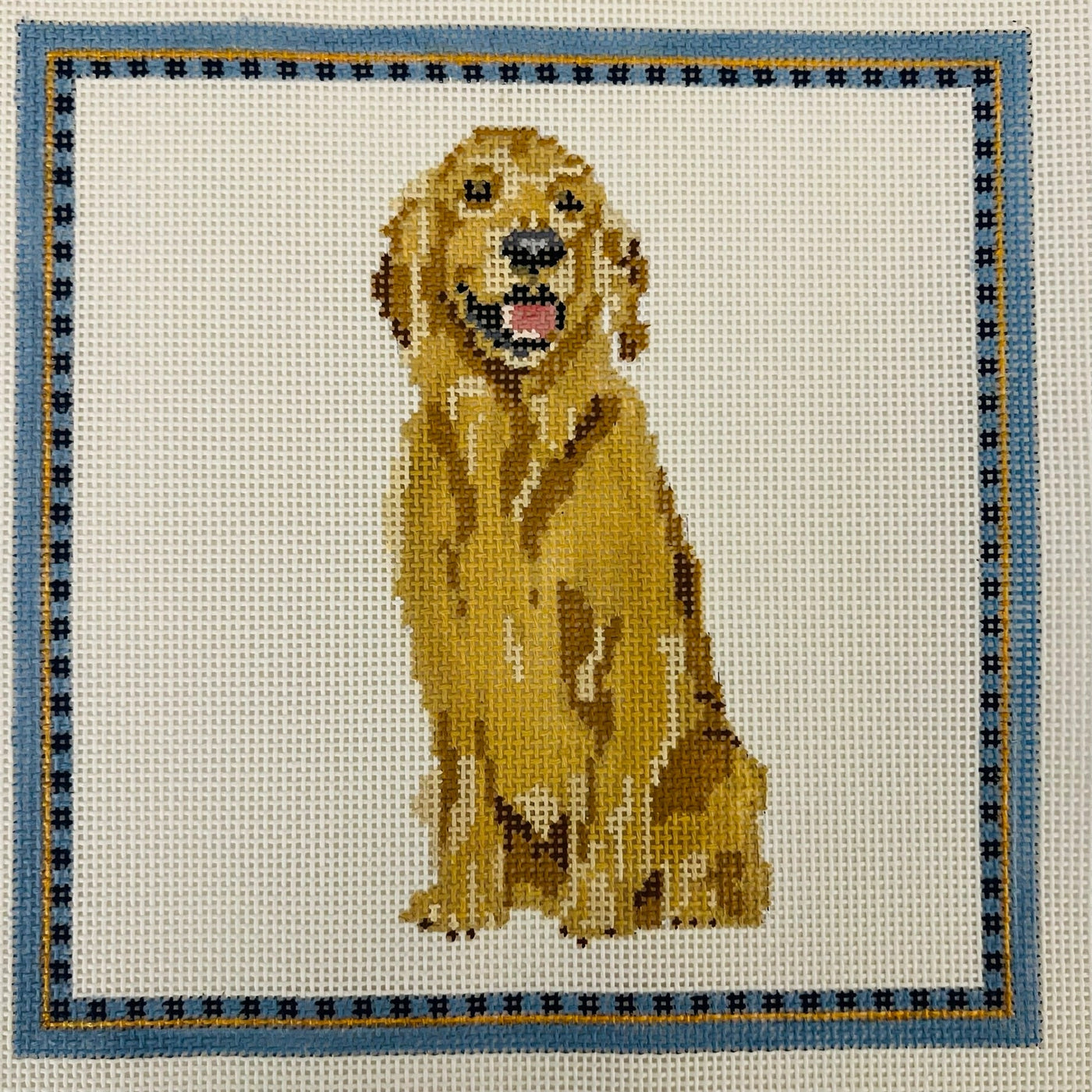 Framed Golden Retriever needlepoint canvas - Bargello Needlepoint