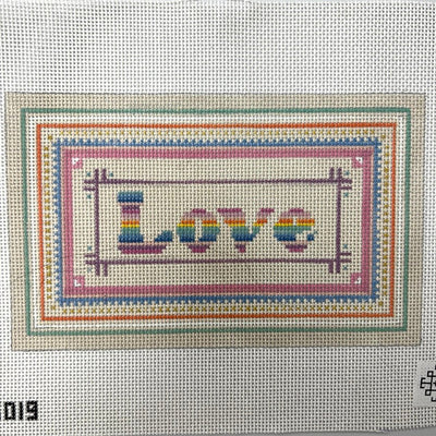 Framed Rainbow Love needlepoint canvas - Bargello Needlepoint