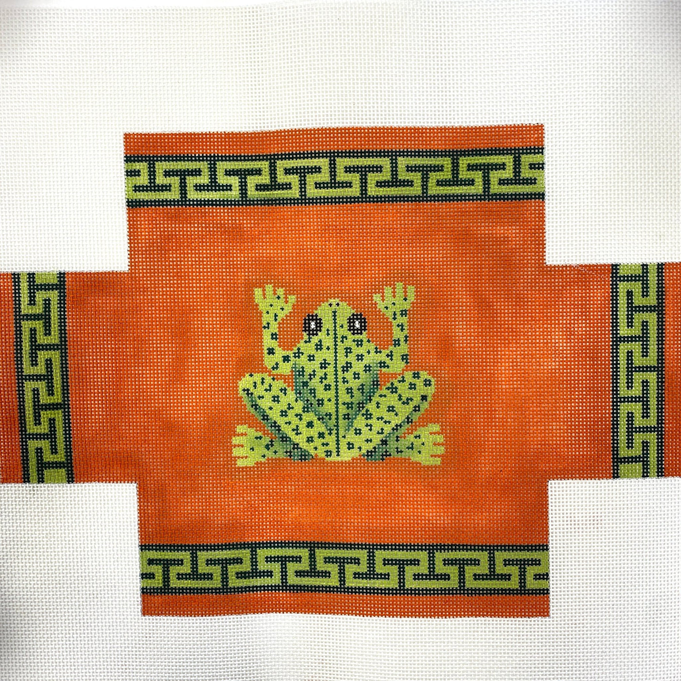 Frog & Greek Key on Orange Brick Cover needlepoint canvas - Bargello Needlepoint