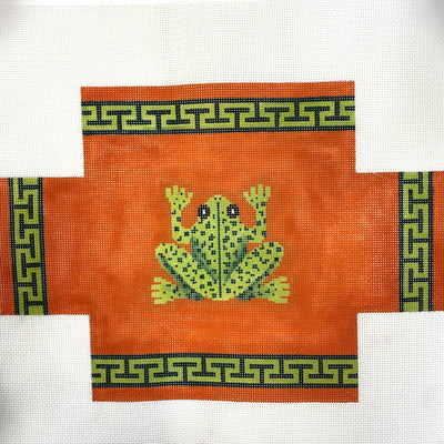 Frog & Greek Key on Orange Brick Cover needlepoint canvas - Bargello Needlepoint