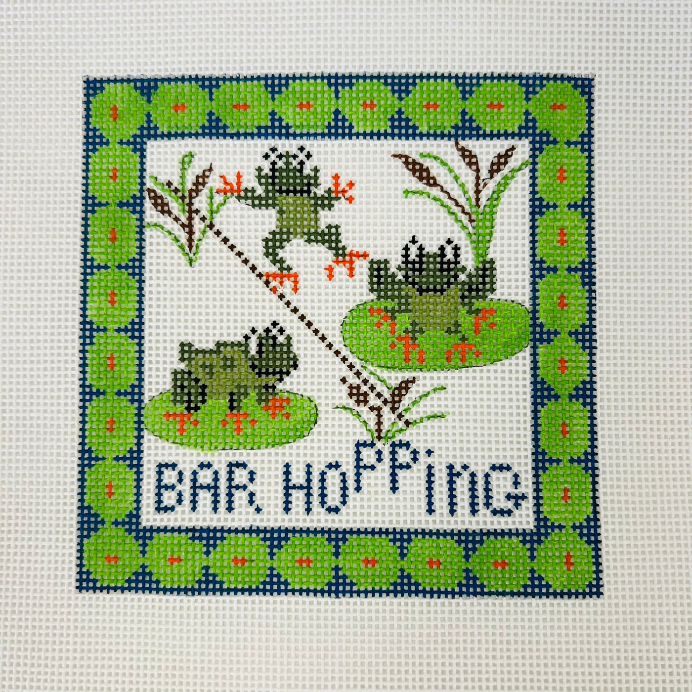 Frogs Barhopping Coaster needlepoint canvas - Bargello Needlepoint