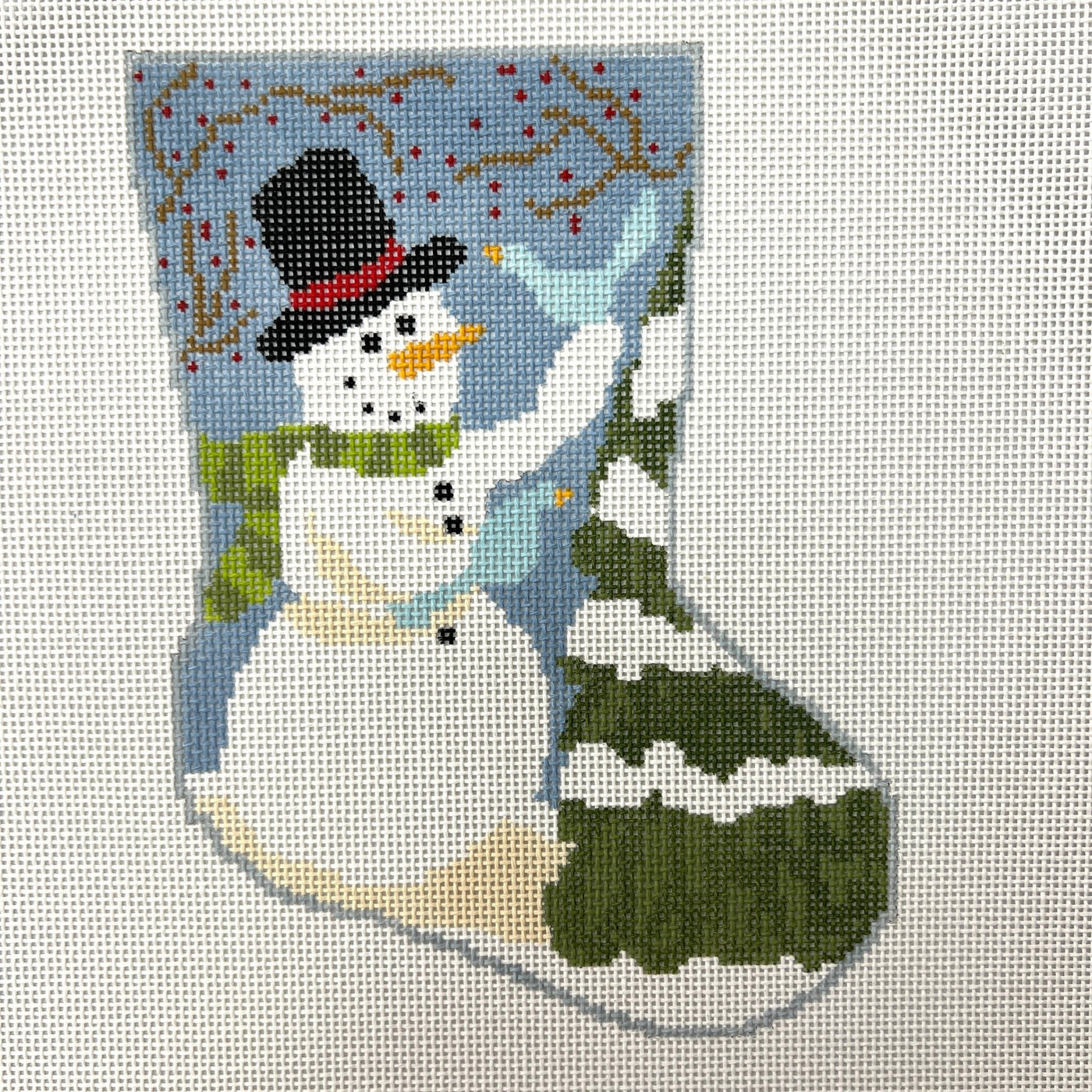 Frosty Mini Stocking Ornament needlepoint canvas - Bargello Needlepoint