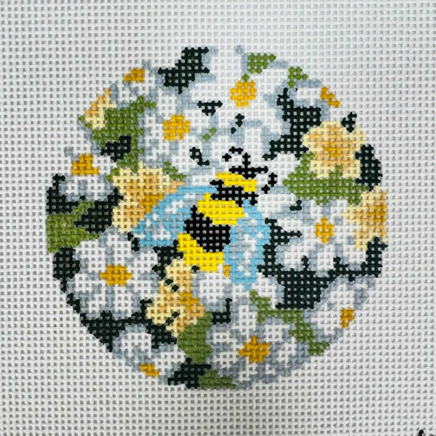 Garden Bee Round Insert needlepoint canvas - Bargello Needlepoint