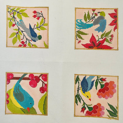 Garden Birds Coaster Set needlepoint canvas - Bargello Needlepoint