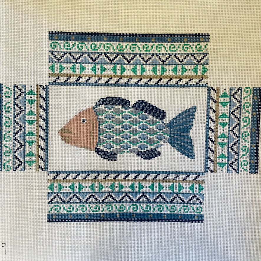 Geo Fish Brick Cover needlepoint canvas - Bargello Needlepoint