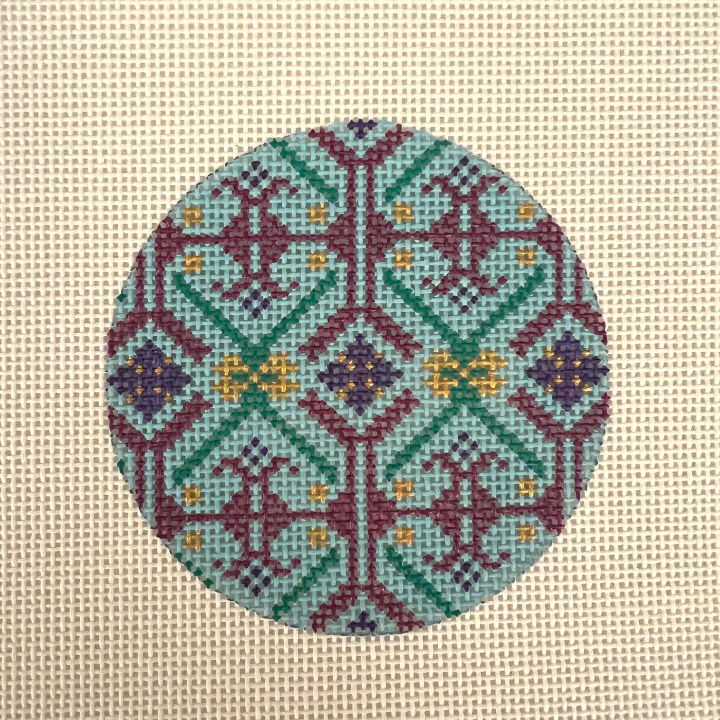 Geometric Round Ornament needlepoint canvas - Bargello Needlepoint