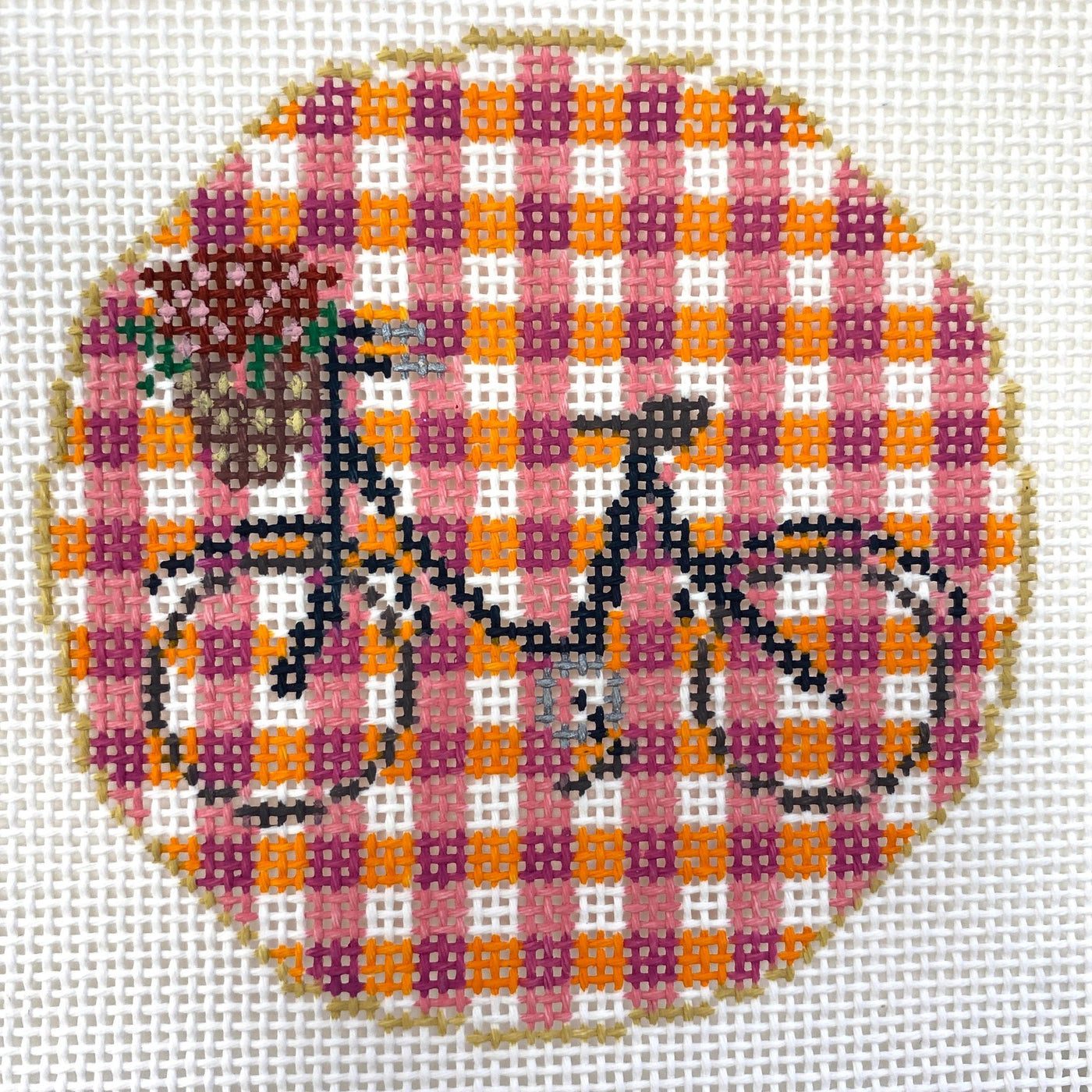 Gingham Bike needlepoint canvas - Bargello Needlepoint