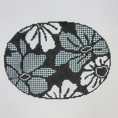 Gingham Blooms Black & Ivory Oval Insert for On - the - Go Self - Finishing Bag needlepoint canvas - Bargello Needlepoint