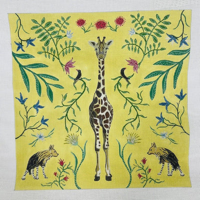 Giraffe on Yellow with Botanicals needlepoint canvas - Bargello Needlepoint