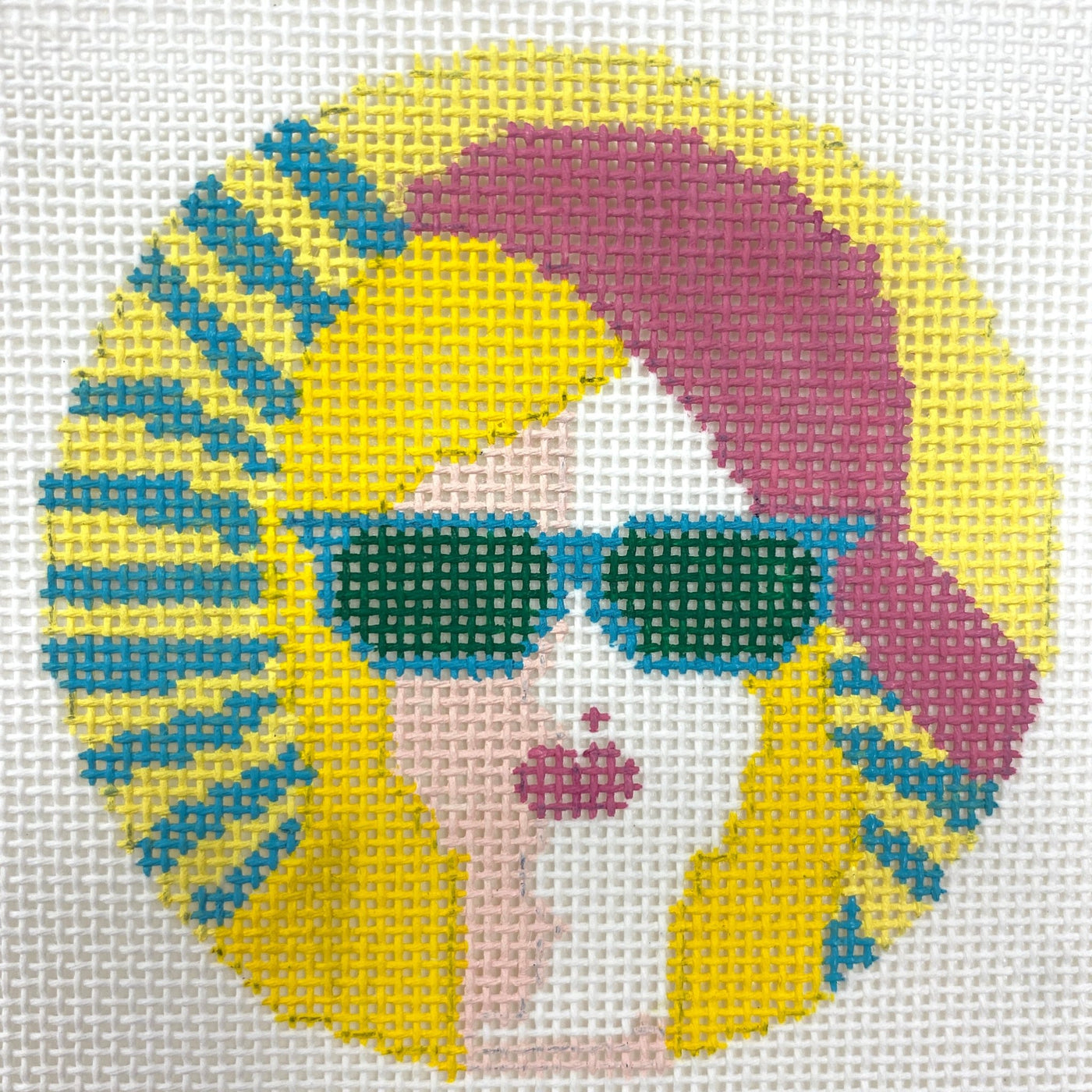 Girl with Pink Hat and Sunglasses needlepoint canvas - Bargello Needlepoint