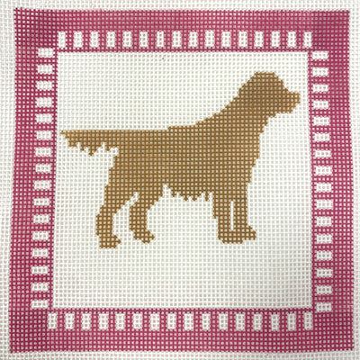 Golden Retriever w/Pink Border (with Optional Fiber Kit) needlepoint canvas - Bargello Needlepoint