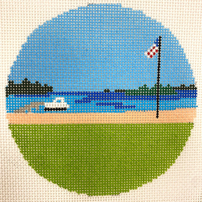 Golf at the Lake Ornament needlepoint canvas - Bargello Needlepoint