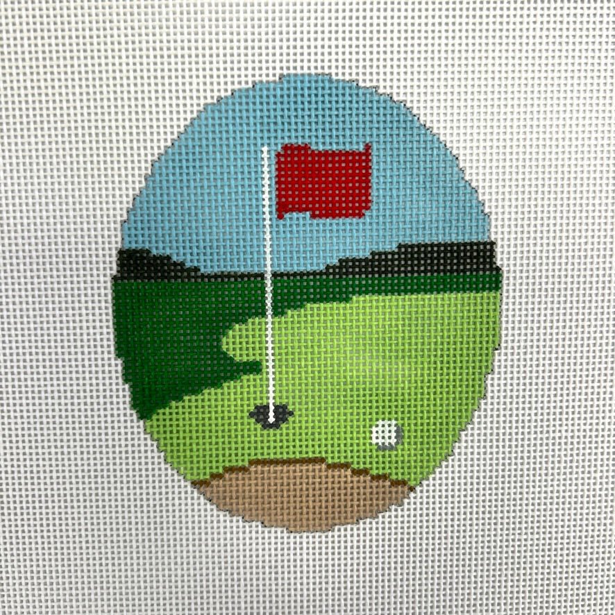 Golf Hole Oval Ornament needlepoint canvas - Bargello Needlepoint