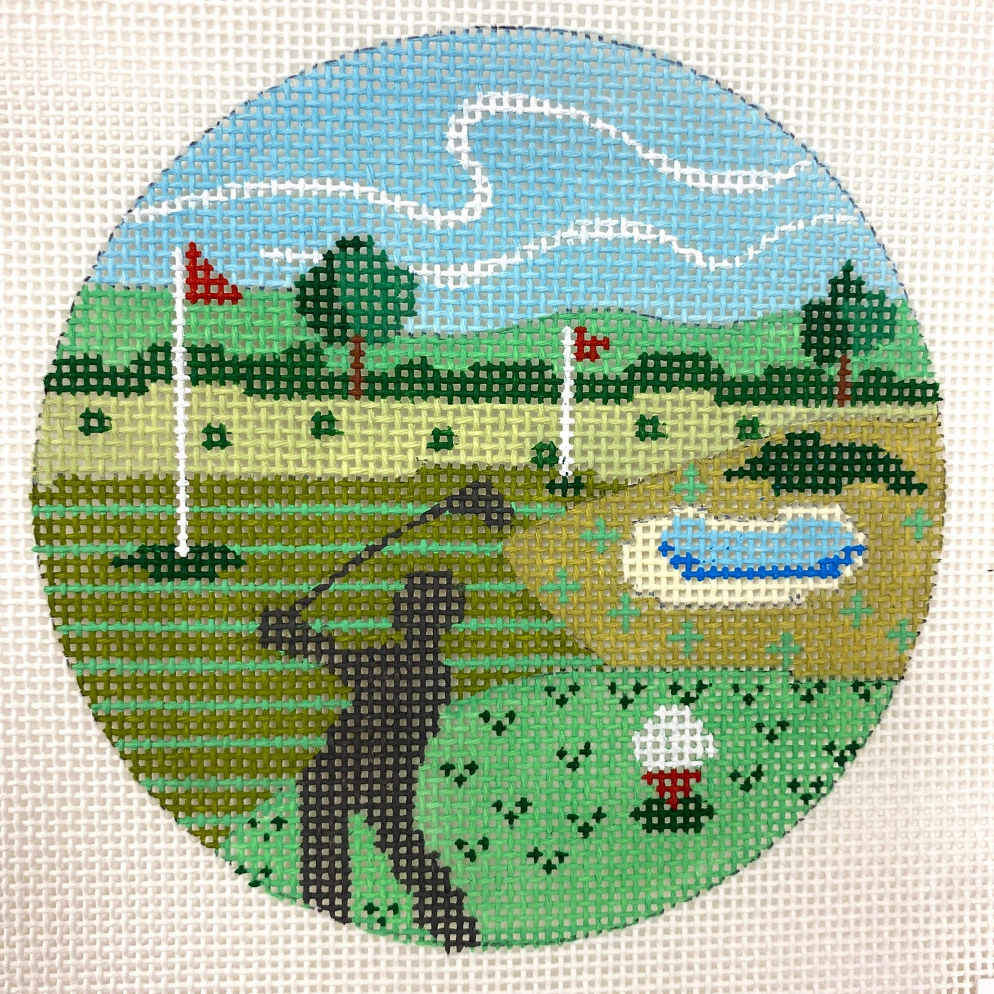 Golf Round, Ornament Size needlepoint canvas - Bargello Needlepoint