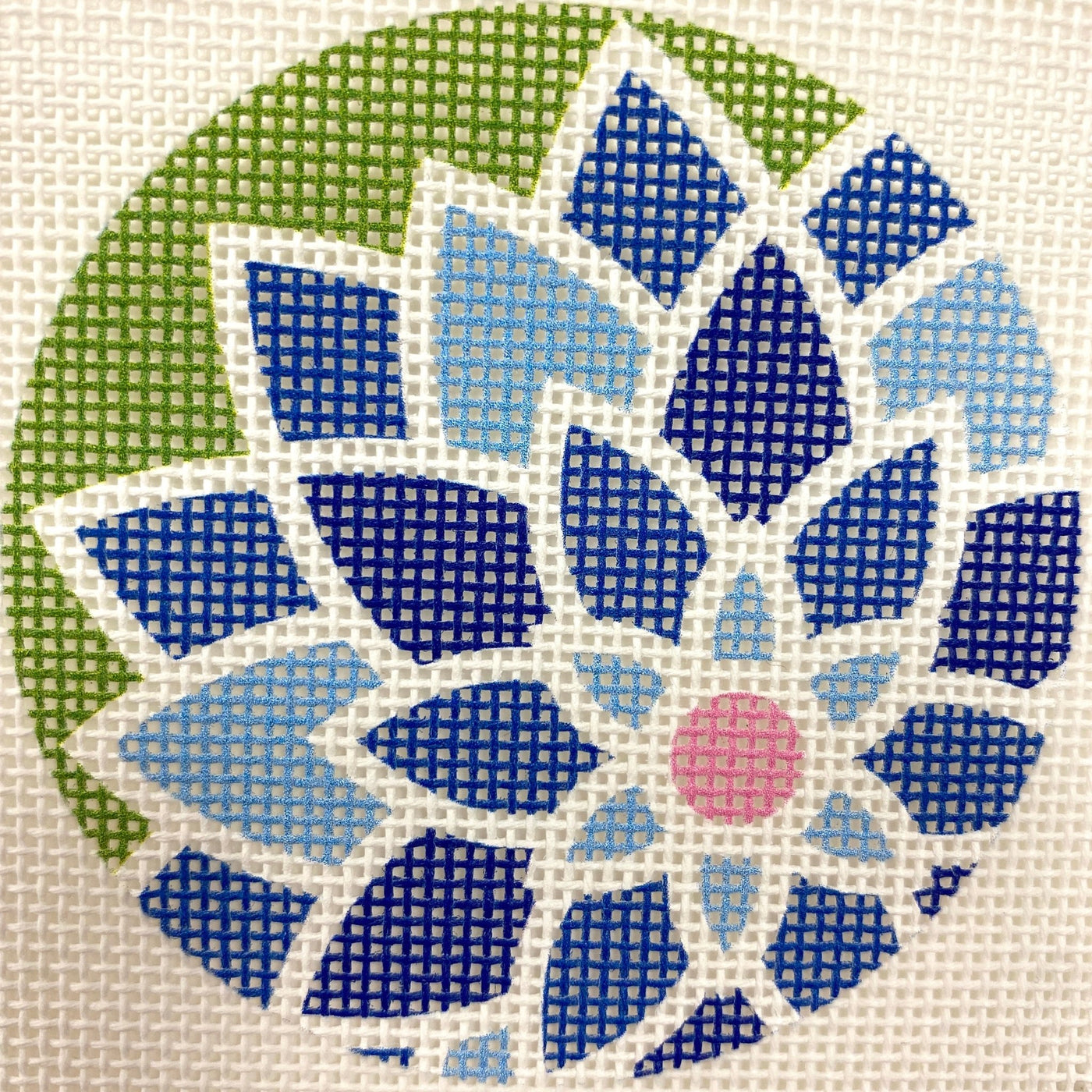 Graphic Flower Blue & Green needlepoint canvas - Bargello Needlepoint