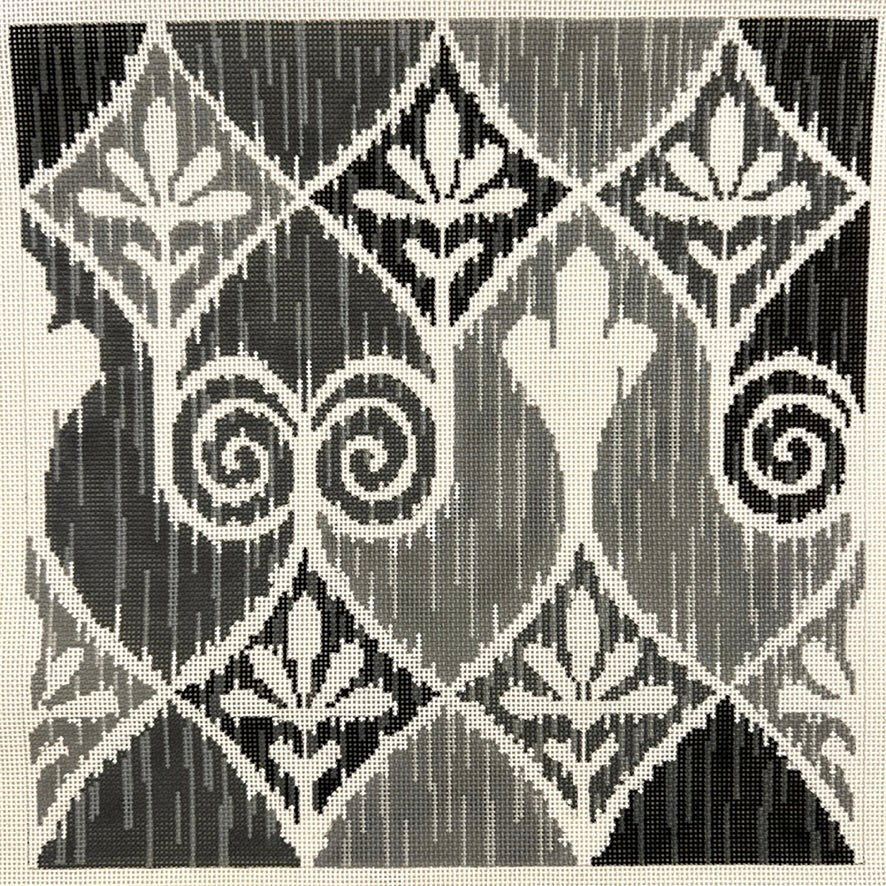 Gray Ikat IV - Damask Needlepoint Canvas