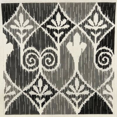 Gray Ikat IV - Damask Needlepoint Canvas