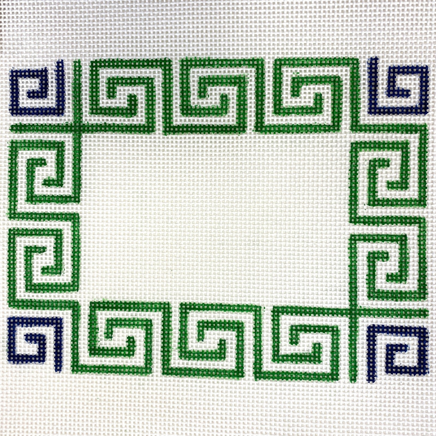 Greek Key Clutch - Blue and Green needlepoint canvas - Bargello Needlepoint