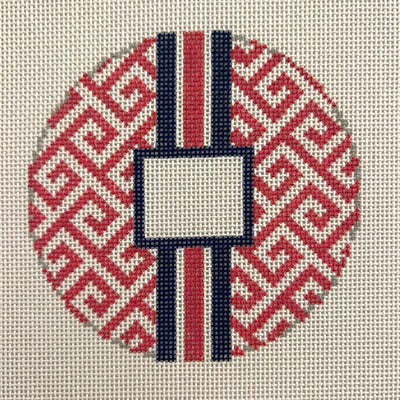 Greek Key Round with Monogram Box - Multiple Colorways needlepoint canvas - Bargello Needlepoint