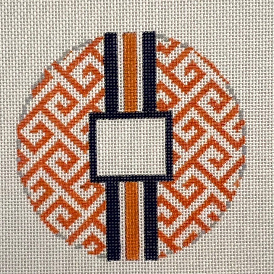 Greek Key Round with Monogram Box - Multiple Colorways needlepoint canvas - Bargello Needlepoint