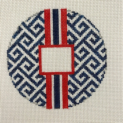 Greek Key Round with Monogram Box - Multiple Colorways needlepoint canvas - Bargello Needlepoint