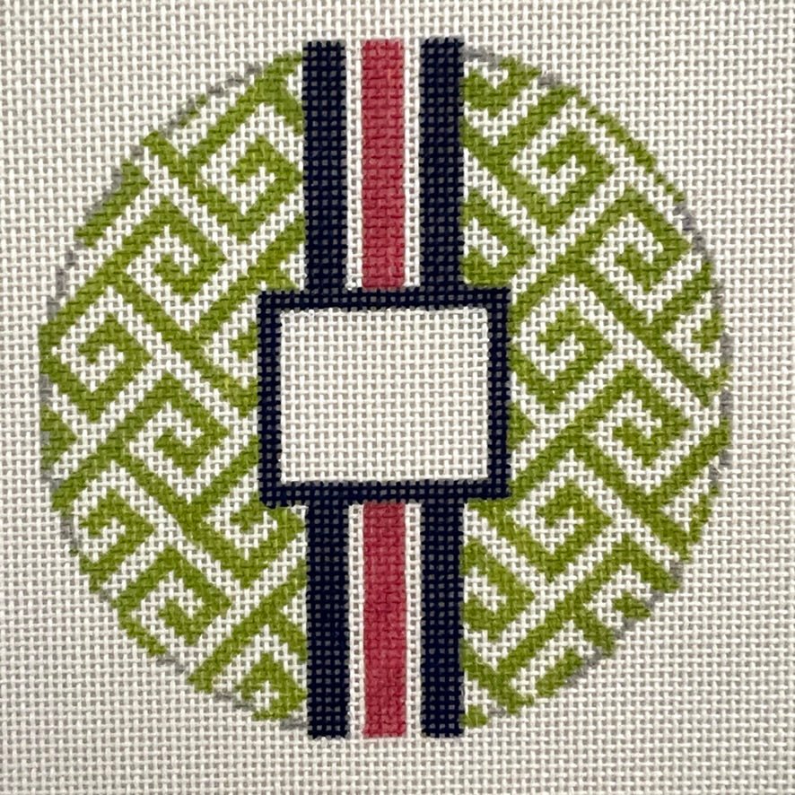 Greek Key Round with Monogram Box - Multiple Colorways needlepoint canvas - Bargello Needlepoint