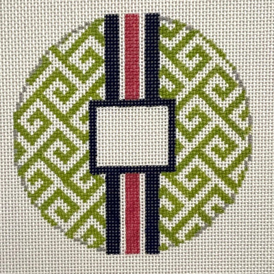 Greek Key Round with Monogram Box - Multiple Colorways needlepoint canvas - Bargello Needlepoint