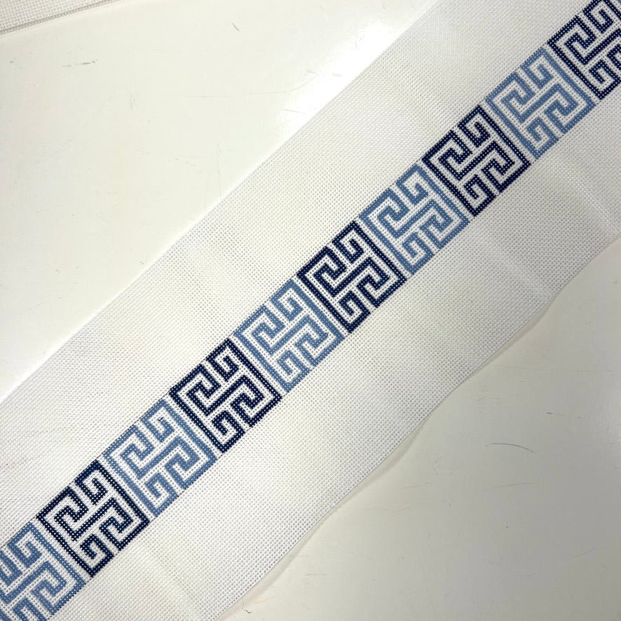 Greek Key Square Belt or Crossbody Strap in Blues needlepoint canvas - Bargello Needlepoint